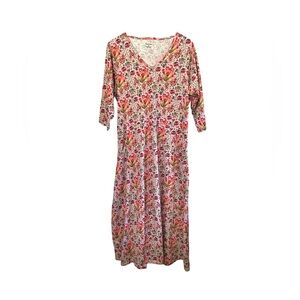 Svaha Carnivorous Plants Print 3/4 Sleeve Midi Dress 100% Organic Cotton XL NWT